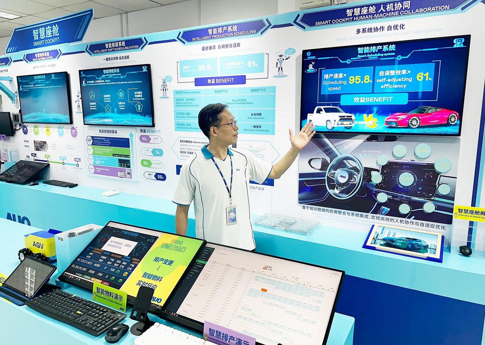 友達廈門將5G+ABC技術串聯生產管理全流程，打通研發、採購、生管、製程、設備、品質等產品全生命週期製造流程，完成數位化設計、智慧供應鏈、智慧座艙、全流程設備管理、資料驅動優化、智慧線上檢測、智慧品管等自我調整生產模式升級